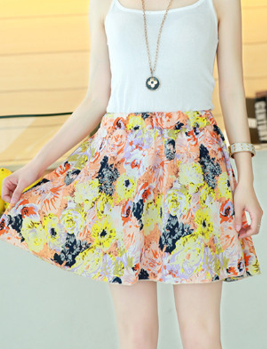 Artistic Blossom Printed Mini Skirt In Assorted Color on Luulla